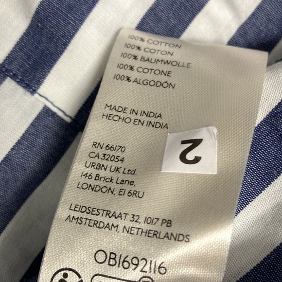 Anthropologie 100% Cotton Blue & White Stripe 3/4 Drop Puff Sleeve Top Sz S- EUC - Picture 9 of 9